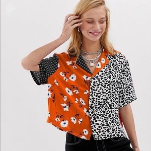 Mixed Pattern Cropped Button Down
